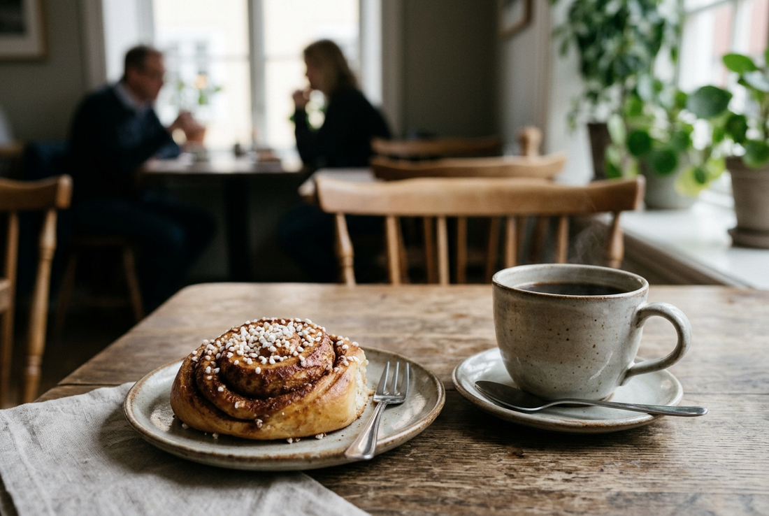 fika \ a pause for coffee and something sweet