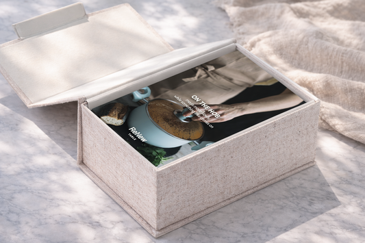 on the hob \ 5 recipe cards and linen box - ReNew